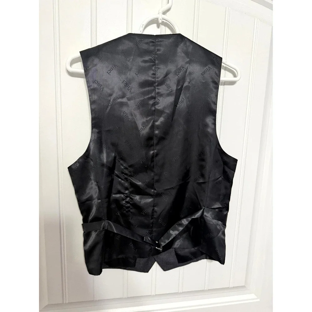 Vinci Suit Vest Mens 36S Black Charcoal Formal Five Button Adjustable Waistcoat